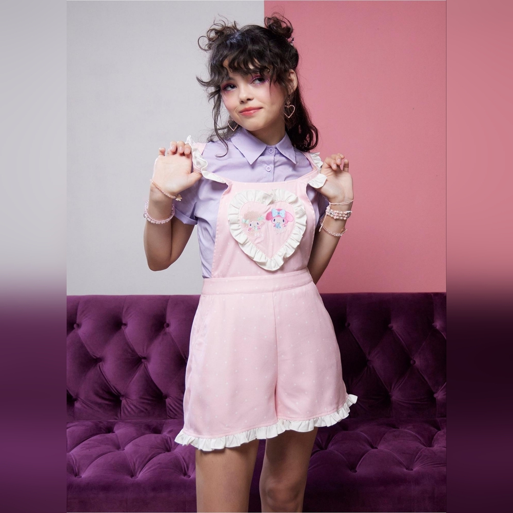 2XL XXL Sanrio Hello Kitty My Melody & My Sweet Piano Ruffle Heart Shortalls